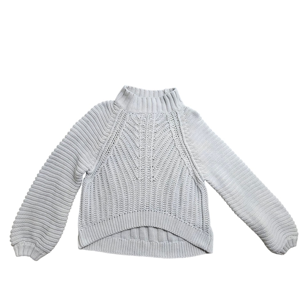 Free People Sweater Womens M Light Blue Chunky Knit Mock Neck High Low Pullover